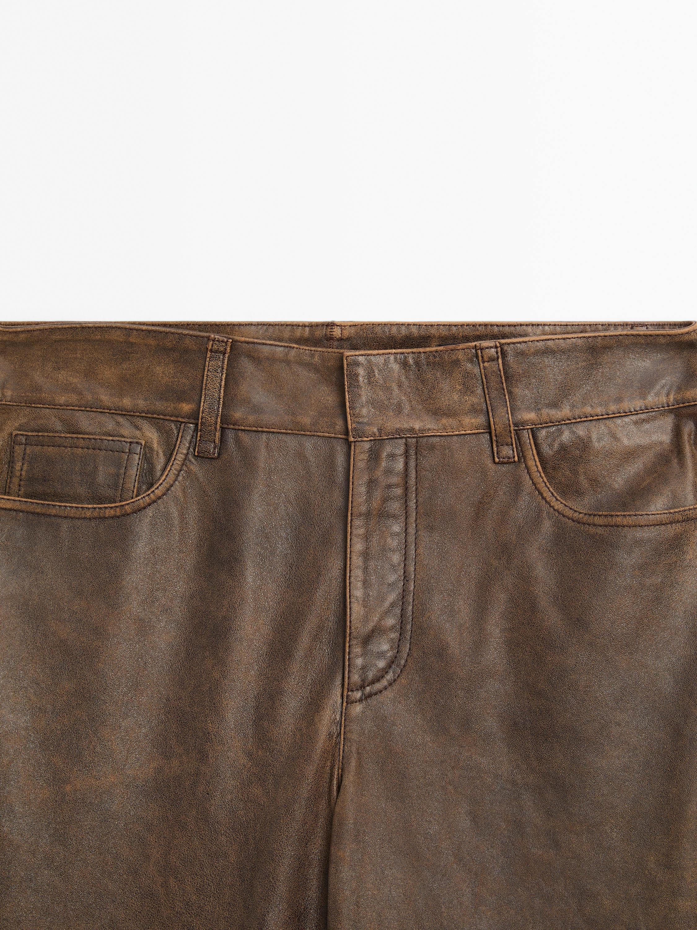 Distressed nappa leather trousers